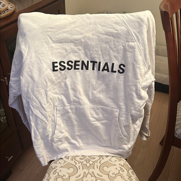Essentials Tops - Essentials White Hoodie with Black Lettering